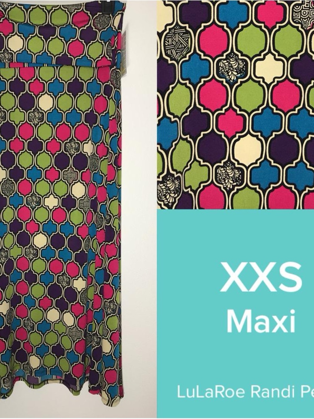 LuLaRoe Maxi Skirt in Pink, Blue, Green, Purple & Cream Geometric Print